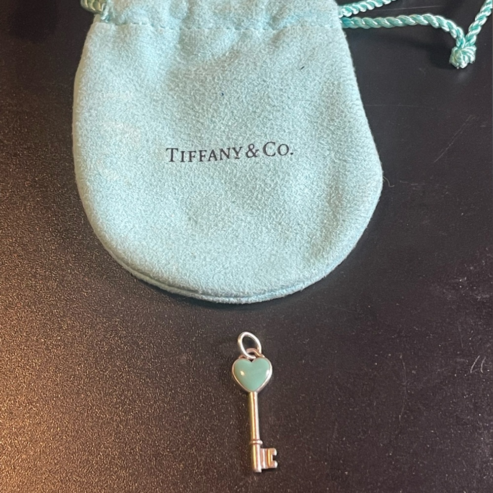 Tiffany and Co Enamel Heart Key Pendant - Sterling Silver